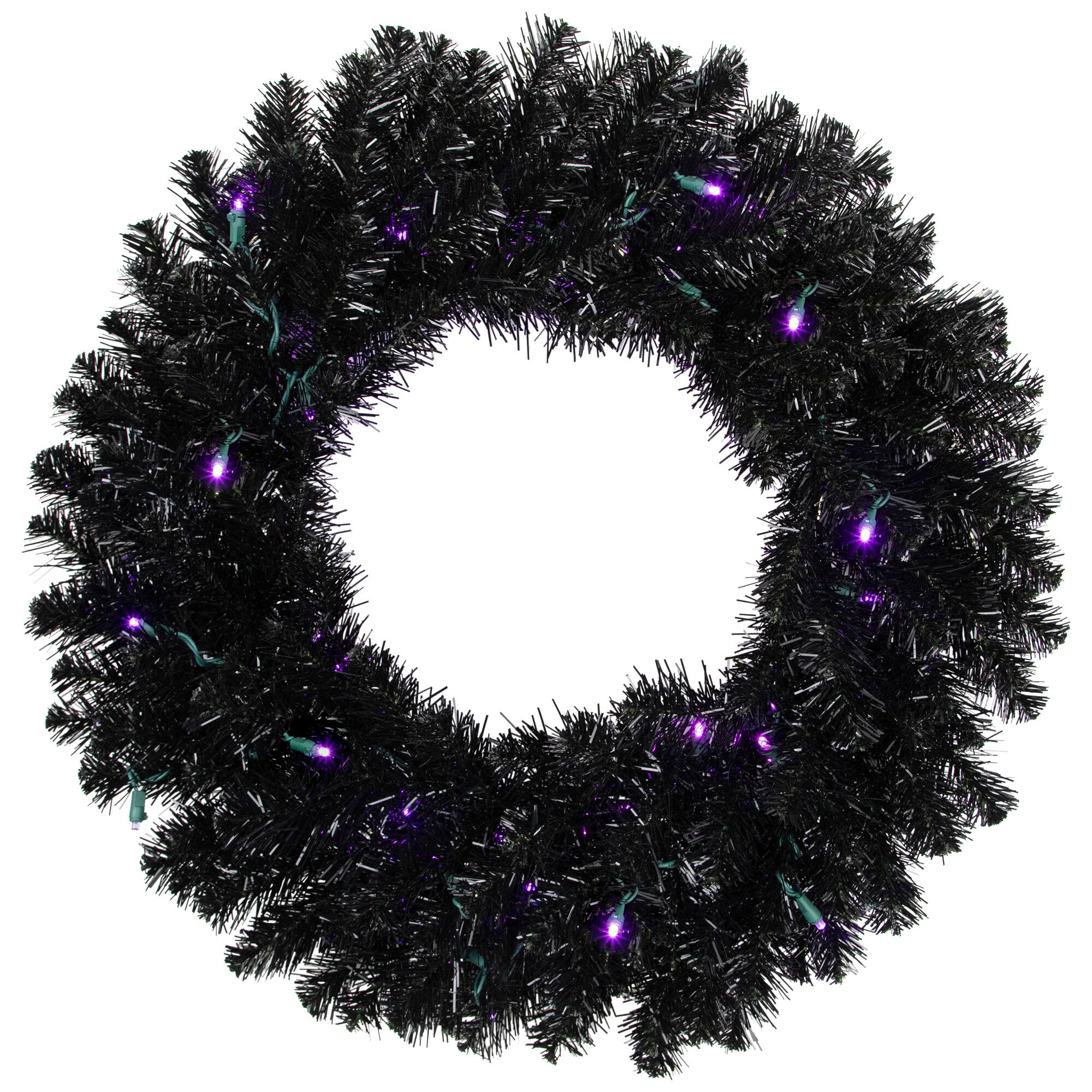 24" Black Crystal Pine Artificial Halloween Wreath